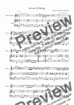 page one of Air on a G String for Treble Recorder and Piano