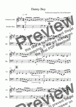 page one of Danny Boy for Clarinet and Double Bass Duet