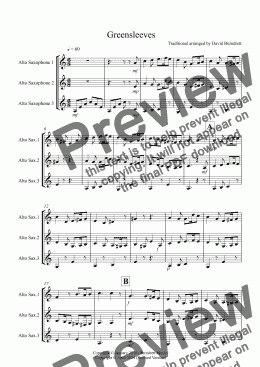 page one of Greensleeves for Alto Saxophone Trio