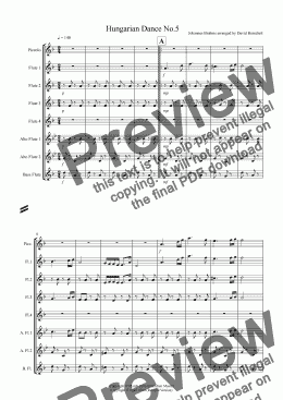 page one of Hungarian Dance No.5 for Flute Choir