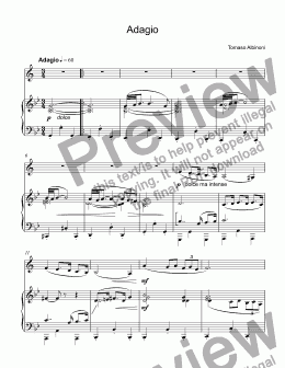 page one of Albinoni, Tomaso - Adagio in G minor for trumpet piccolo Bb & piano (organ) (arr. Timofei Dokshizer)