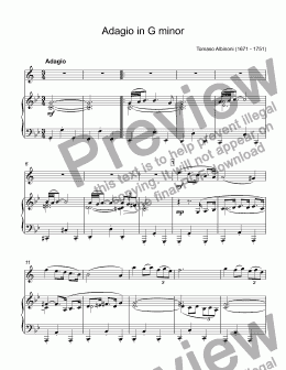 page one of 	Albinoni, Tomaso - Adagio in G minor for trumpet Bb & piano(organ) (arr. Hakan Hardenberger)