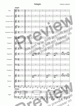 page one of Albinoni, Tomaso - Adagio in G minor  for flugelhorn & brass band