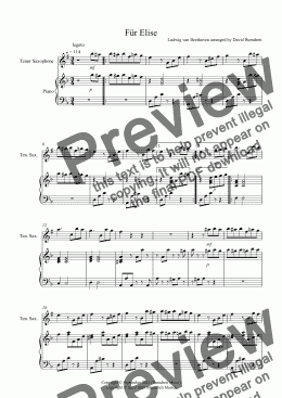 page one of Für Elise for Tenor Saxophone and Piano