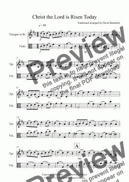 page one of Christ the Lord is Risen Today for Trumpet and Viola Duet