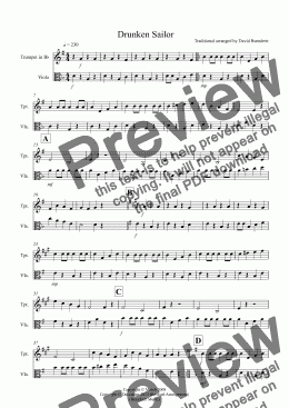 page one of Drunken Sailor for Trumpet and Viola Duet