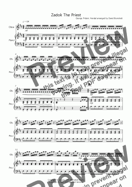 page one of Zadok The Priest for Oboe and Piano