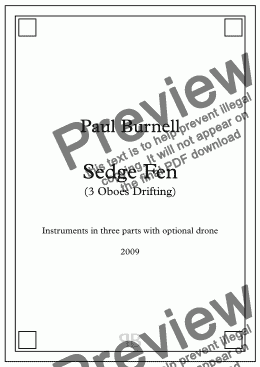 page one of Sedge Fen (3 Oboes Drifting), for instruments in three parts with optional drone - Score and Parts