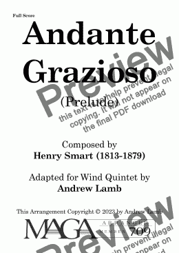 page one of Henry Smart | Andante Grazioso | for Wind Quintet