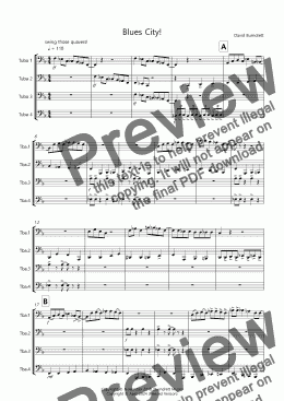 page one of Blues City! for Tuba Quartet