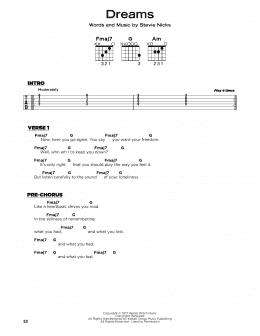 page one of Dreams (Really Easy Guitar)