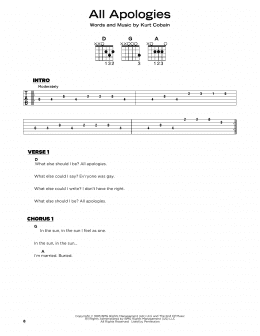 page one of All Apologies (Really Easy Guitar)