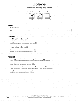 page one of Jolene (Really Easy Guitar)