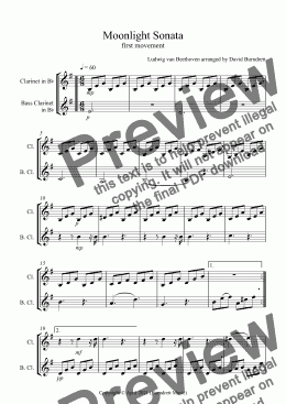 page one of Moonlight Sonata for Clarinet and Bass Clarinet Duet