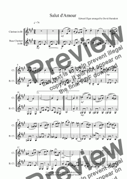 page one of Salut d'Amour for Clarinet and Bass Clarinet Duet