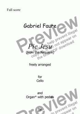 page one of Faure - Pie Jesu (Requiem) arranged for cello and organ with pedals by David C Wheatley