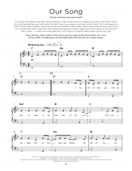 page one of Our Song (Really Easy Piano)