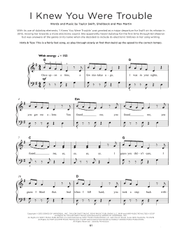 page one of I Knew You Were Trouble (Really Easy Piano)