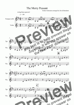 page one of The Merry Peasant (Jazzy Style!) for Trumpet and Violin Duet