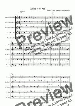 page one of Abide With Me for Recorder Quintet