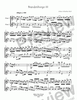 page one of Brandenburg 3 for two flutes 