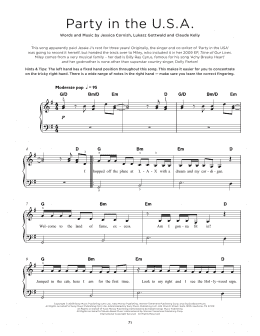 page one of Party In The U.S.A. (Really Easy Piano)