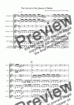 page one of The Arrival of the Queen of Sheba for Clarinet Choir