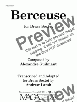 page one of Alexandre Guilmant | Berceuse | for Brass Sextet