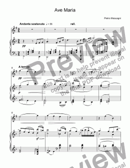 page one of Mascagni, Pietro - Ave Maria for trumpet Bb & piano