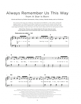 page one of Always Remember Us This Way (from A Star Is Born) (Really Easy Piano)