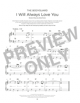 page one of I Will Always Love You (Really Easy Piano)