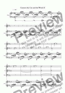 page one of Carmen the Cat and the Witch II and III- For Piano, Clarinet, Flute and Bassoon