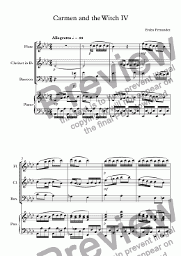 page one of Carmen and the Witch IV for piano, flute, clarinet and bassoon