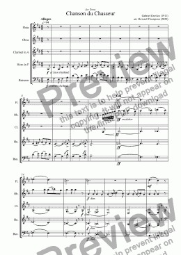 page one of Chanson du Chasseur for Wind Quintet