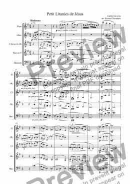 page one of Petit Litanies de Jésus for Wind Quintet