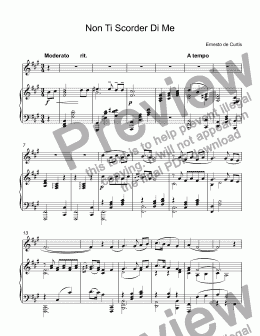 page one of Curtis, Ernesto - Non Ti Scordar Di Me for trumpet С & piano