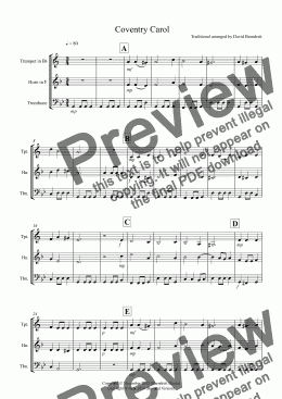 page one of Coventry Carol for Brass Trio