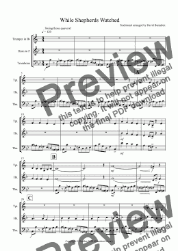 page one of While Shepherds Watched (Jazzy Version!) for Brass Trio