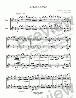 page one of Danzón  Cuban for two flutes 