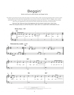 page one of Beggin' (Really Easy Piano)