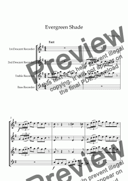 page one of Evergreen Shade - Recorder Quartet