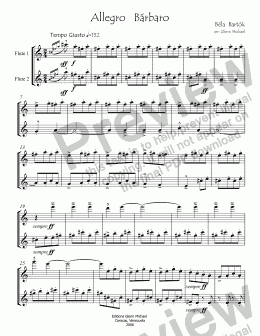 page one of Allegro Barbaro  for 2 flutes 