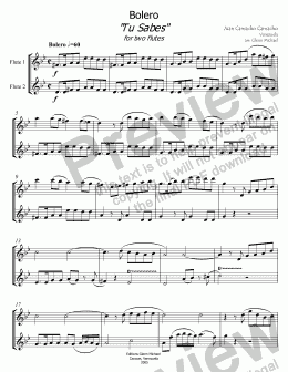 page one of Bolero Venezuelan "tu sabes" for 2 flutes 