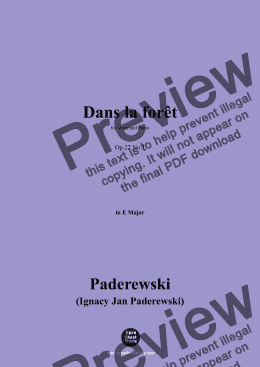 page one of Paderewski-Dans la forêt(1904),Op.22 No.1,in E Major 