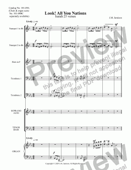 page one of Look! All You Nations (Isaiah 25 verses - Full score with brass quintet)