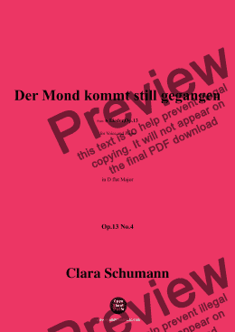 page one of Clara Schumann-Der Mond kommt still gegangen,Op.13 No.4,in D flat Major