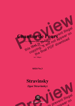 page one of Stravinsky-Chanson de l'ours(1920),K024 No.3,in C Major 