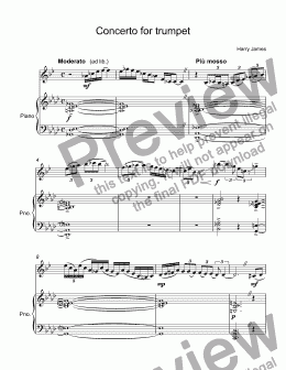 page one of James, Harry - Concerto for trumpet Bb & piano