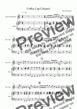 page one of Coffee Cup Calypso! for Tenor Saxophone and Piano