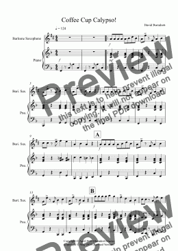 page one of Coffee Cup Calypso! for Baritone Saxophone and Piano